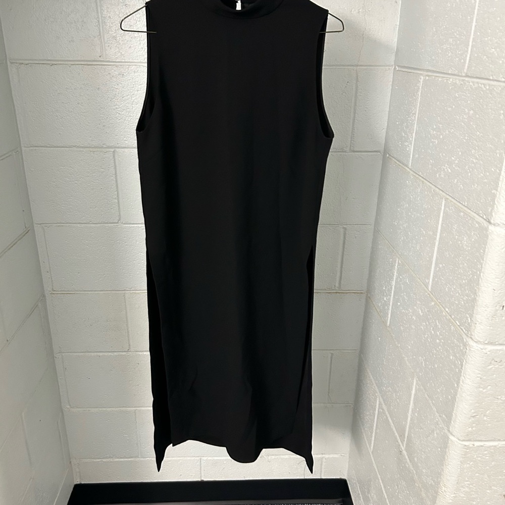 ZARA High Neck Side Slit Black Midi Dress in Small. In excellent condition